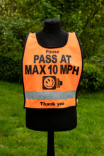 Load image into Gallery viewer, HI viz Horse rider Tabards - PASS AT MAX 10MPH with Speed Camera Logo