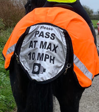 Load image into Gallery viewer, WATERPROOF QUARTER sheet with diagonal reflective stripe. Unique FULLY REFLECTIVE tail flap.  Optional LED red flashing lights.  Pink, hi viz orange or yellow.