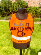 Load image into Gallery viewer, HI viz Horse rider Tabards - PASS AT MAX 10MPH WITH A SPEED CAMERA LOGO