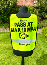 Load image into Gallery viewer, HI viz Horse rider Tabards - PASS AT MAX 10MPH WITH A SPEED CAMERA LOGO