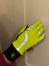 Load image into Gallery viewer, Hi viz yellow or orange waterproof and warm yard/riding gloves with touch screen pads.