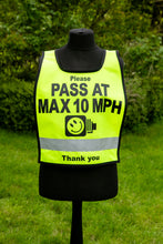 Load image into Gallery viewer, HI viz Horse rider Tabards - PASS AT MAX 10MPH WITH A SPEED CAMERA LOGO