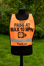 Load image into Gallery viewer, HI viz Horse rider Tabards - PASS AT MAX 10MPH WITH A SPEED CAMERA LOGO